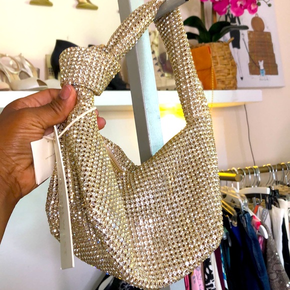 Madison West Handbags - Crystal Madison West Gold Crystal Hand Bag
